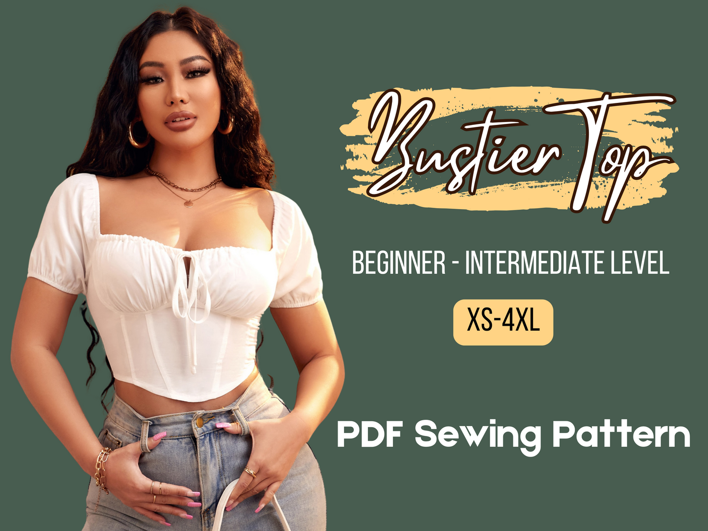 Top corto para mujer, patrón con cremallera en la espalda, tallas XS-4XL, patrón digital en PDF, blusa para mujer adolescente, top casual, corsé