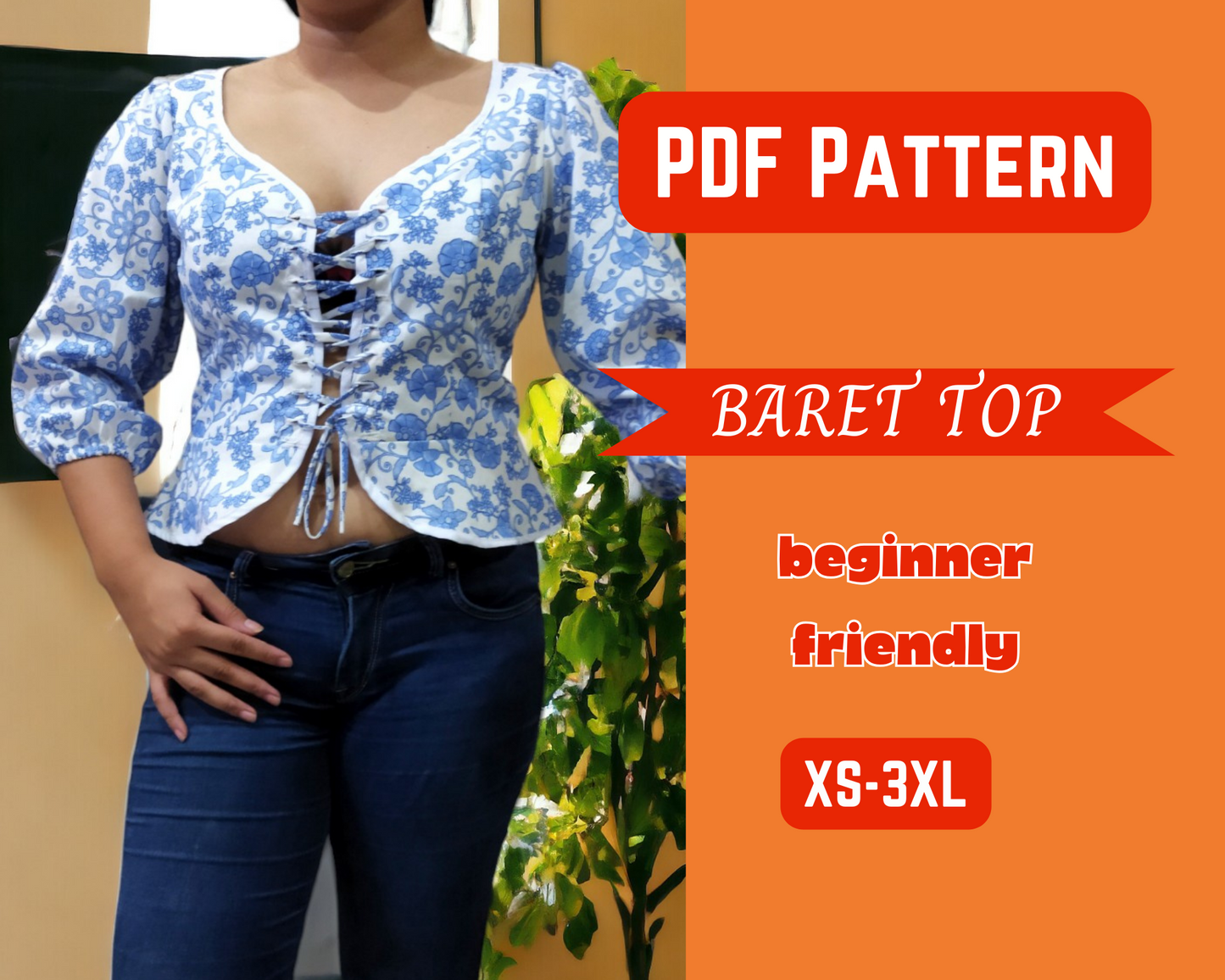 Patrón de costura para blusa con lazo delantero, blusa informal para mujer, moda DIY, patrón PDF, fácil de coser, manga corta