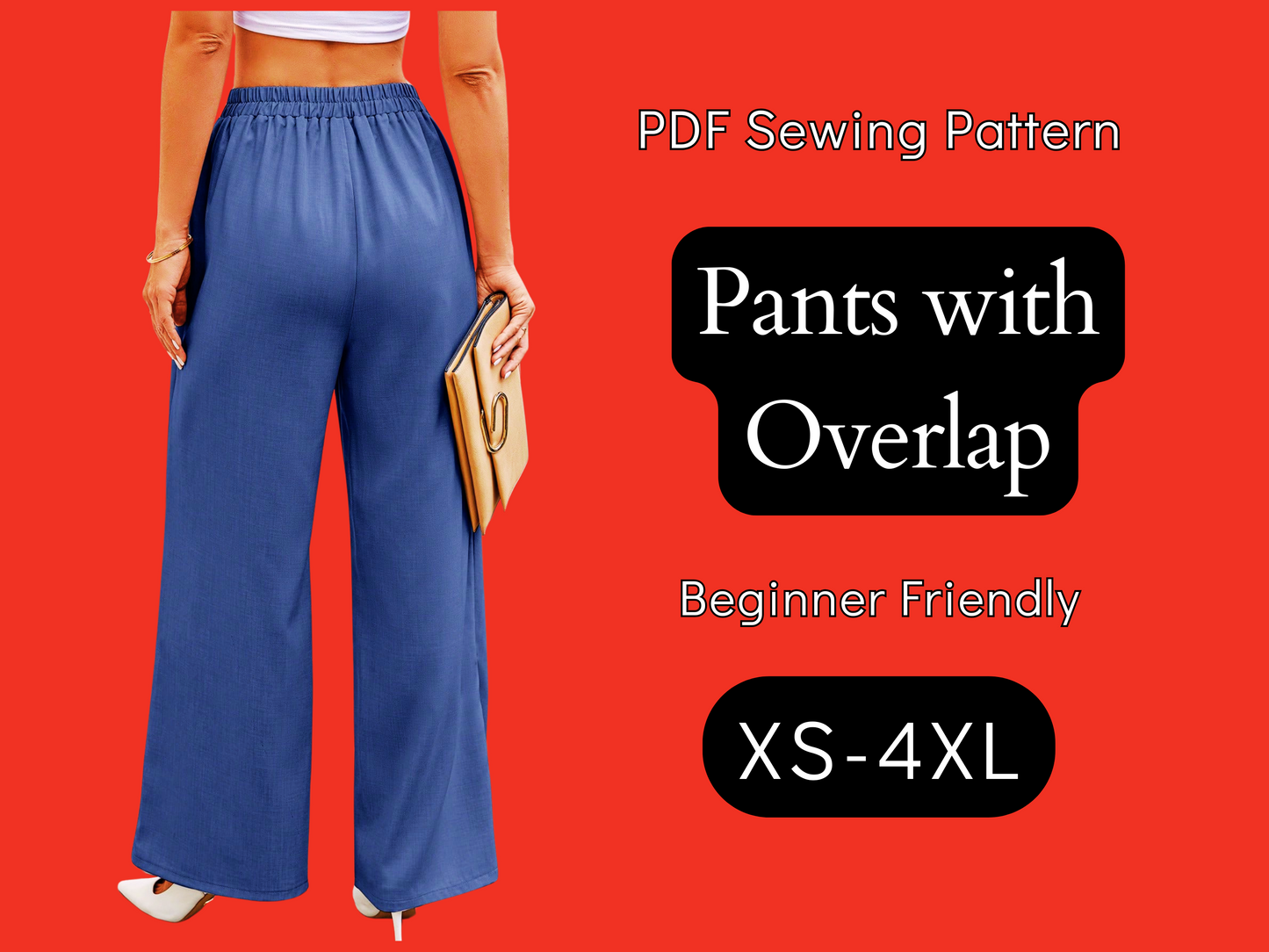 Hosenmuster Overlap, XS-4XL, Damen Schnittmuster, Einfach zu nähen, Gerade Beinhose, PDF Download, Hosenvorlage