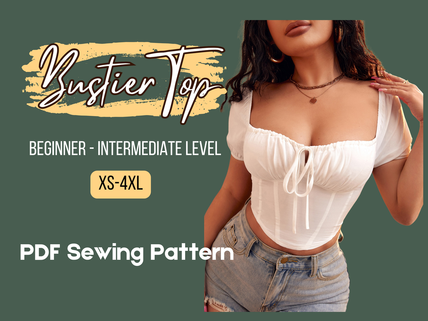 Top corto para mujer, patrón con cremallera en la espalda, tallas XS-4XL, patrón digital en PDF, blusa para mujer adolescente, top casual, corsé
