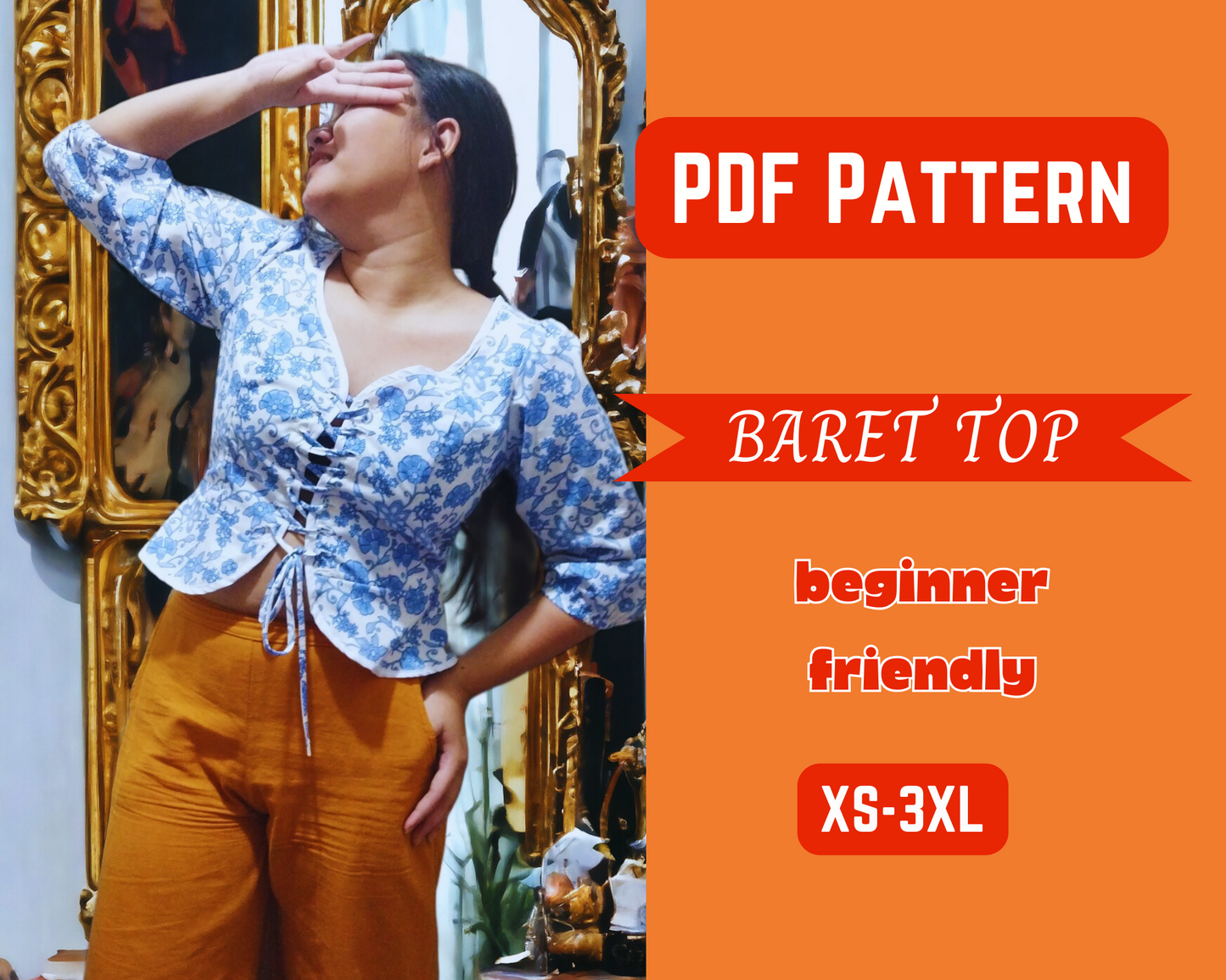Patrón de costura para blusa con lazo delantero, blusa informal para mujer, moda DIY, patrón PDF, fácil de coser, manga corta