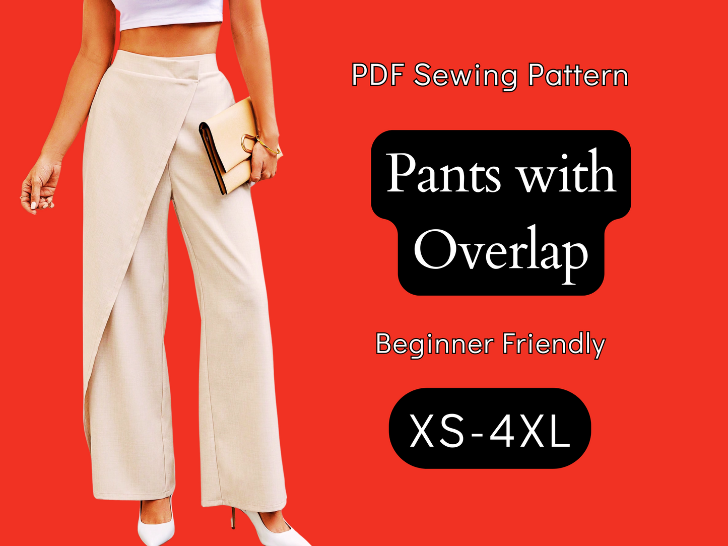 Hosenmuster Overlap, XS-4XL, Damen Schnittmuster, Einfach zu nähen, Gerade Beinhose, PDF Download, Hosenvorlage