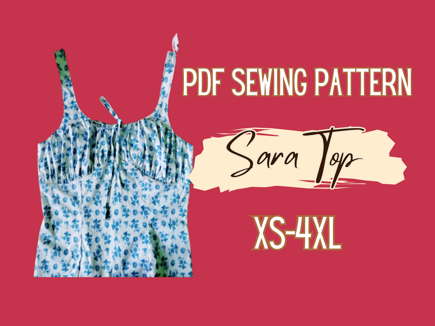 Zara Top Inspired Sleeveless Blouse Sewing Pattern, Teen Top, XS-4XL, Downloadable Pattern, Easy to sew, Lady's Tie front, Casual Tank top