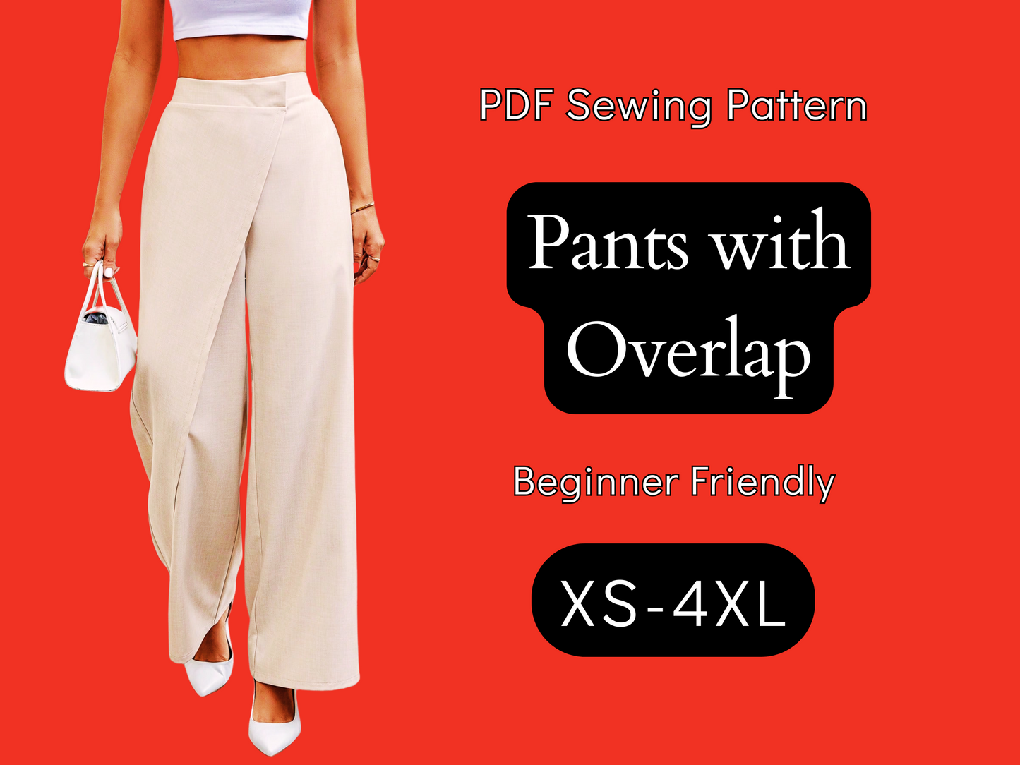 Hosenmuster Overlap, XS-4XL, Damen Schnittmuster, Einfach zu nähen, Gerade Beinhose, PDF Download, Hosenvorlage