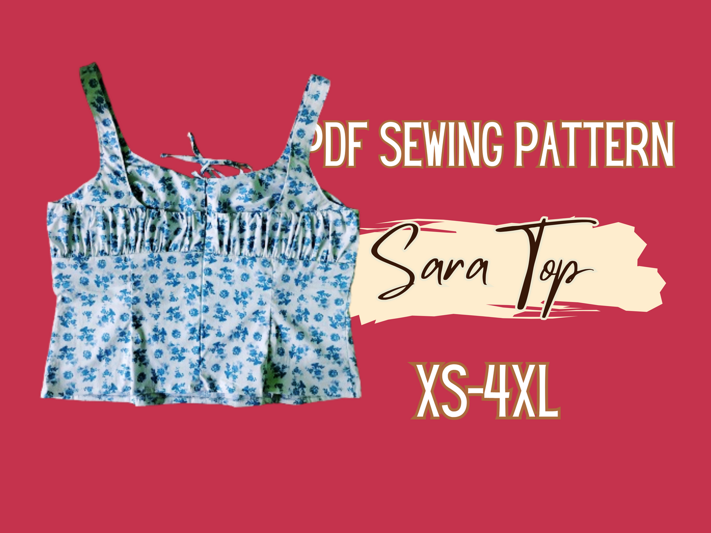 Zara Top Inspired Sleeveless Blouse Sewing Pattern, Teen Top, XS-4XL, Downloadable Pattern, Easy to sew, Lady's Tie front, Casual Tank top