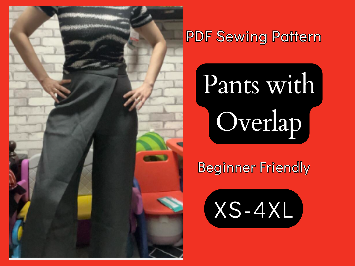 Hosenmuster Overlap, XS-4XL, Damen Schnittmuster, Einfach zu nähen, Gerade Beinhose, PDF Download, Hosenvorlage