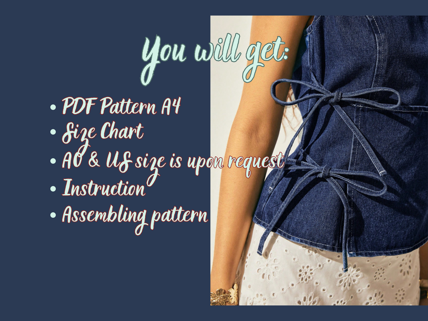 Denim Top Pattern, Blouse with Cape, S-3XL, Instant Download Pattern, PDF, Woman Sleeveless Summer Top