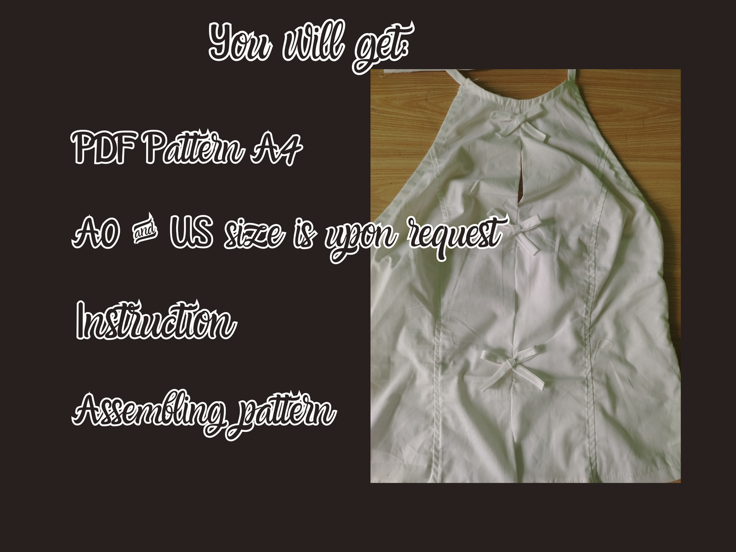 Rückenloses Top-Muster, Halter Neck Woman Digitalmuster, XS-4XL, Sofortiger Download, Ärmellose Bluse, Trendy Outfit, Schnittmuster Frau