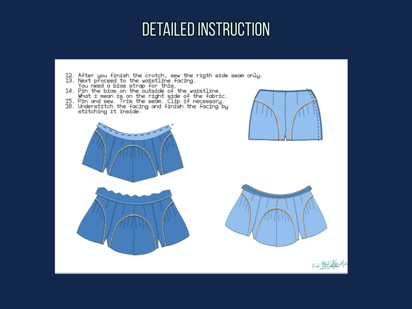 Short Pants Sewing Pattern, Pleated Ruffled High Waist Women, Denim Shorts Pattern, XS-3XL, Instant Download PDF Template