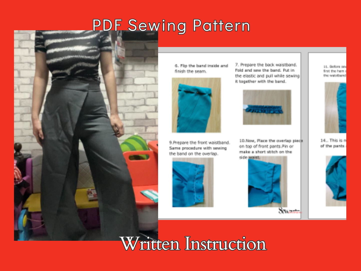 Hosenmuster Overlap, XS-4XL, Damen Schnittmuster, Einfach zu nähen, Gerade Beinhose, PDF Download, Hosenvorlage