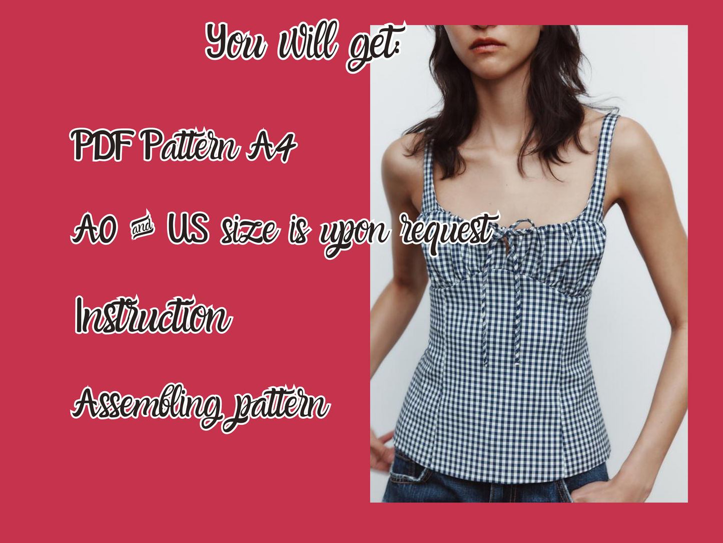 Zara Top Inspired Sleeveless Blouse Sewing Pattern, Teen Top, XS-4XL, Downloadable Pattern, Easy to sew, Lady's Tie front, Casual Tank top