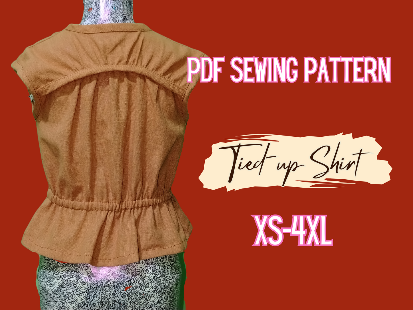 Patrón de blusa, patrón frontal fruncido con lazo, XS-4XL, fácil de coser, dobladillo acampanado, patrón sin forro, top de mujer
