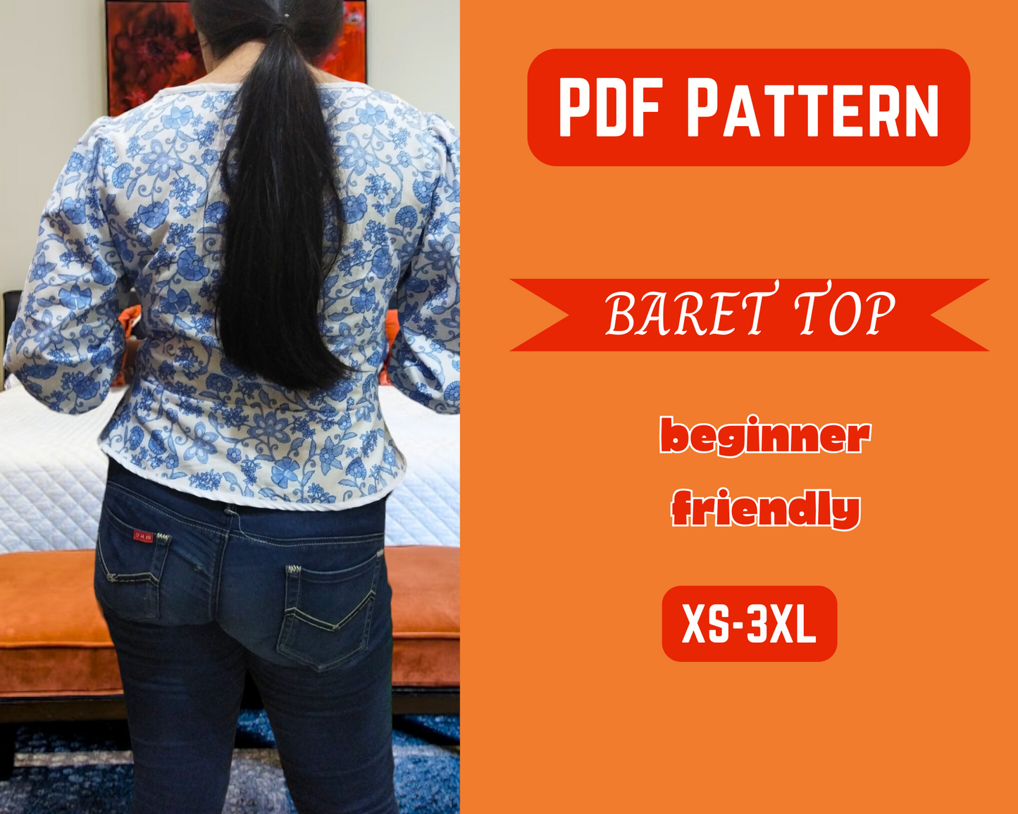 Patrón de costura para blusa con lazo delantero, blusa informal para mujer, moda DIY, patrón PDF, fácil de coser, manga corta