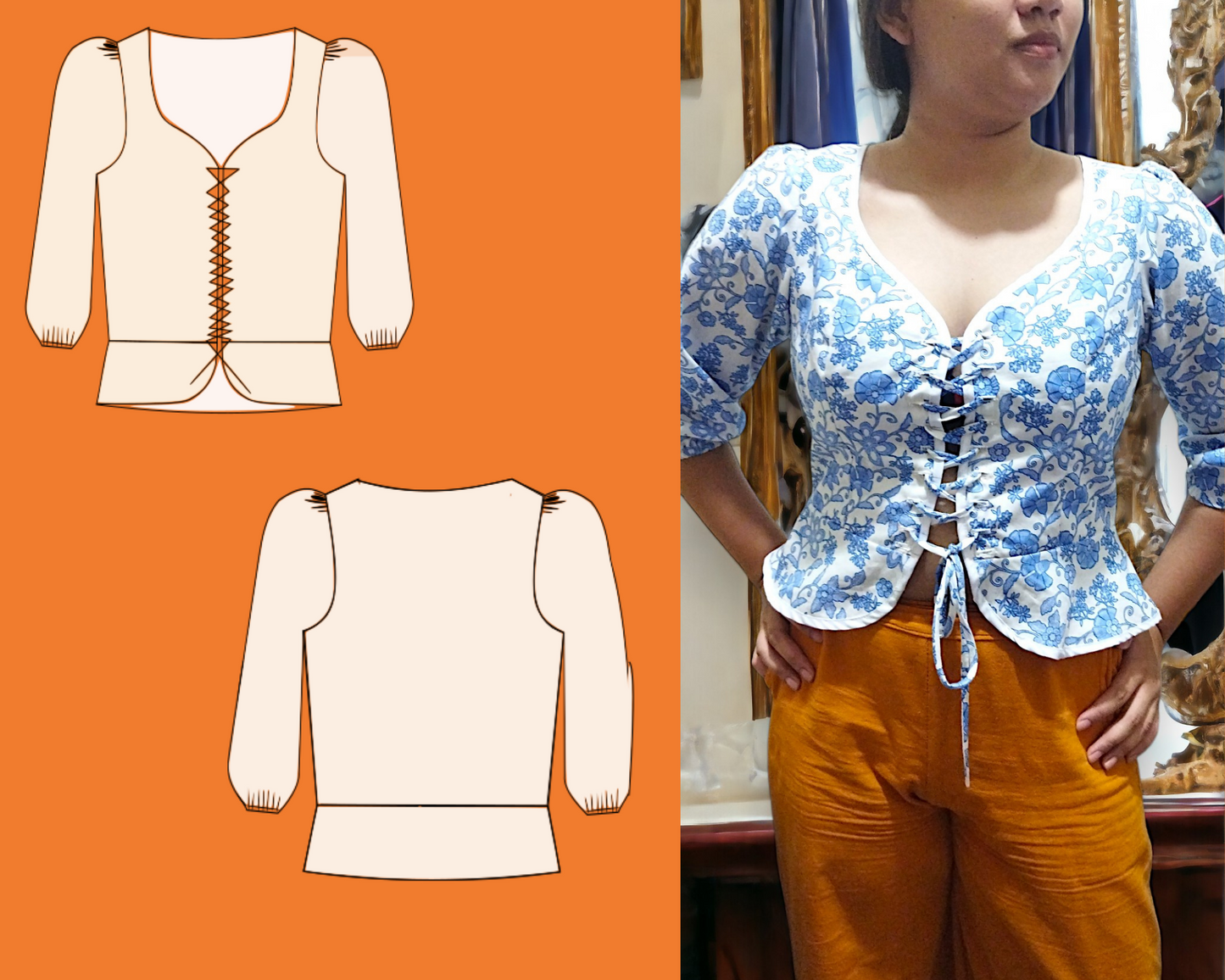 Patrón de costura para blusa con lazo delantero, blusa informal para mujer, moda DIY, patrón PDF, fácil de coser, manga corta