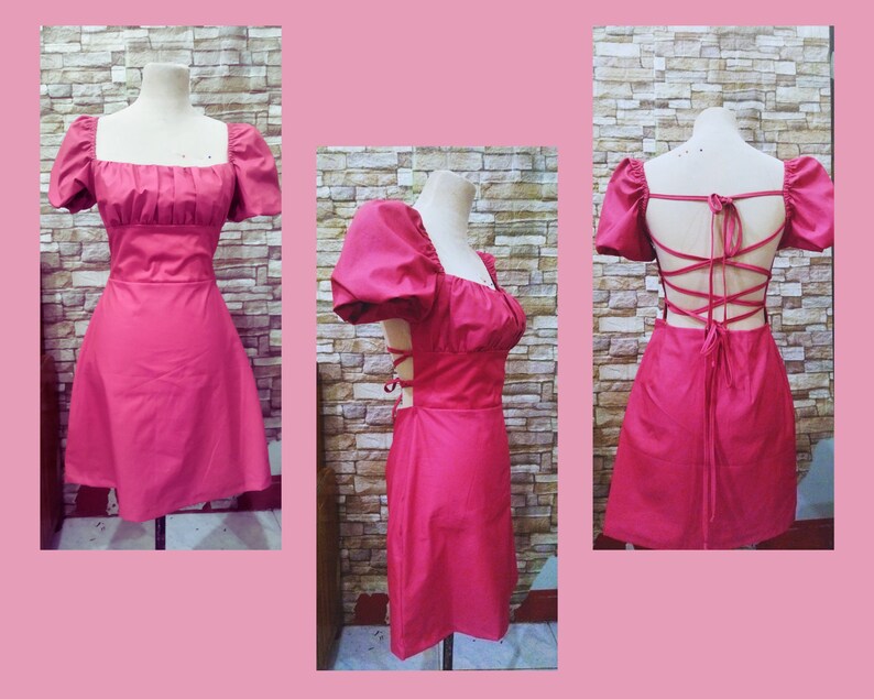 Patrón de vestido sin espalda, vestido sexy cruzado para mujer adolescente, patrón en PDF, minivestido con mangas abullonadas (tallas XS-3XL), falda en forma de A