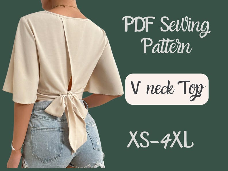 Crop Top Muster, Schmetterlingsärmel Top, PDF Muster, Xs-4XL, Bluse ohne Reißverschluss, Einfach zu nähendes Top