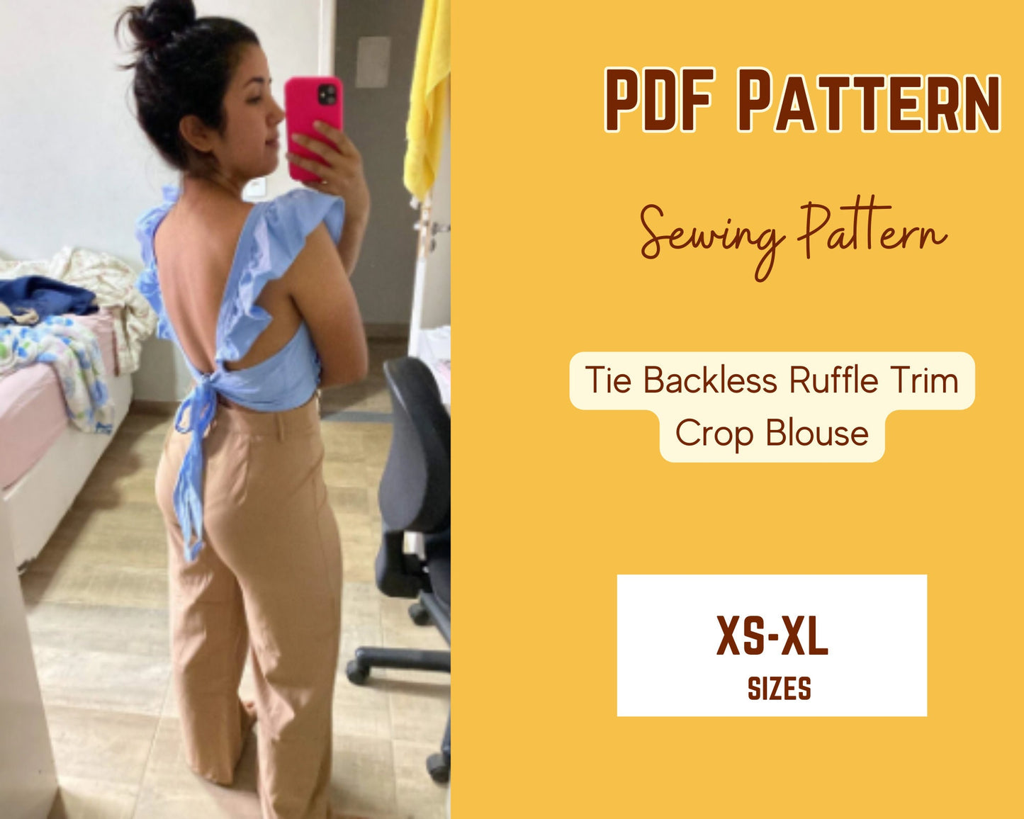 Rückenfreies Top Schnittmuster Rüschenträger Bluse Mädchen Teen Frau PDF Muster XS-4XL, Sofort Download Top, Sommer, Leinen Top