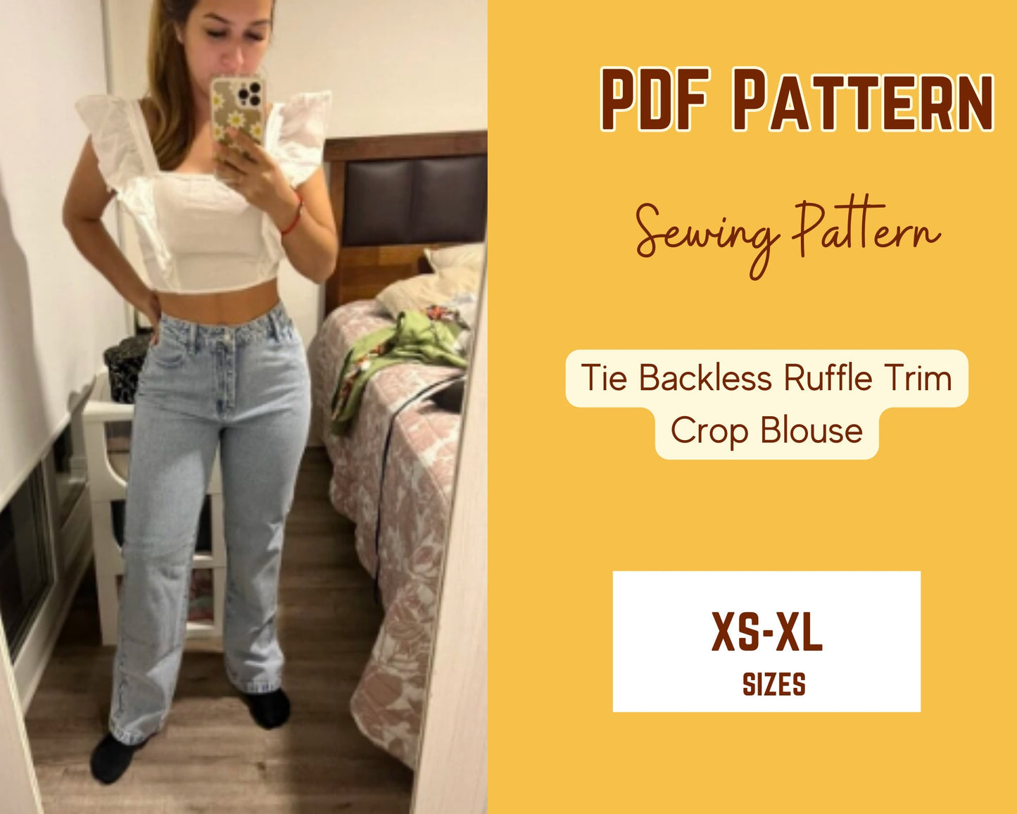 Rückenfreies Top Schnittmuster Rüschenträger Bluse Mädchen Teen Frau PDF Muster XS-4XL, Sofort Download Top, Sommer, Leinen Top
