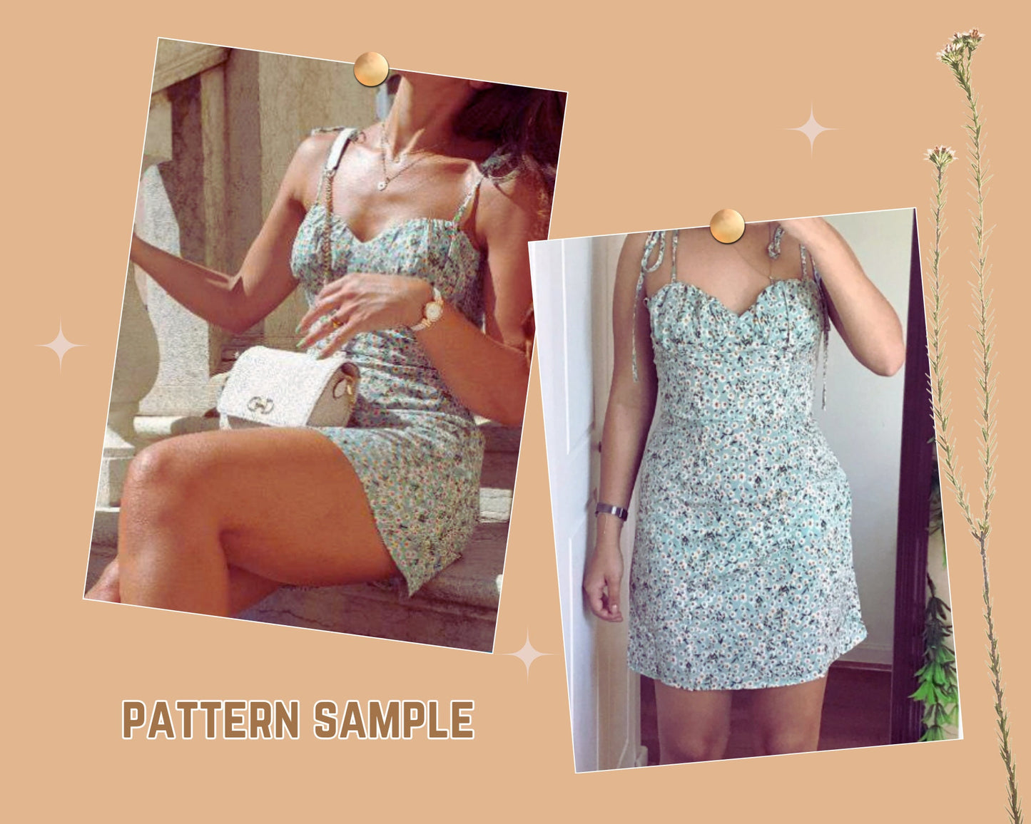 Patrón de vestido de mujer, vestido sin mangas, tirante de lazo, bustier digital, descarga PDF XS-XL, minivestido, atuendo de verano,