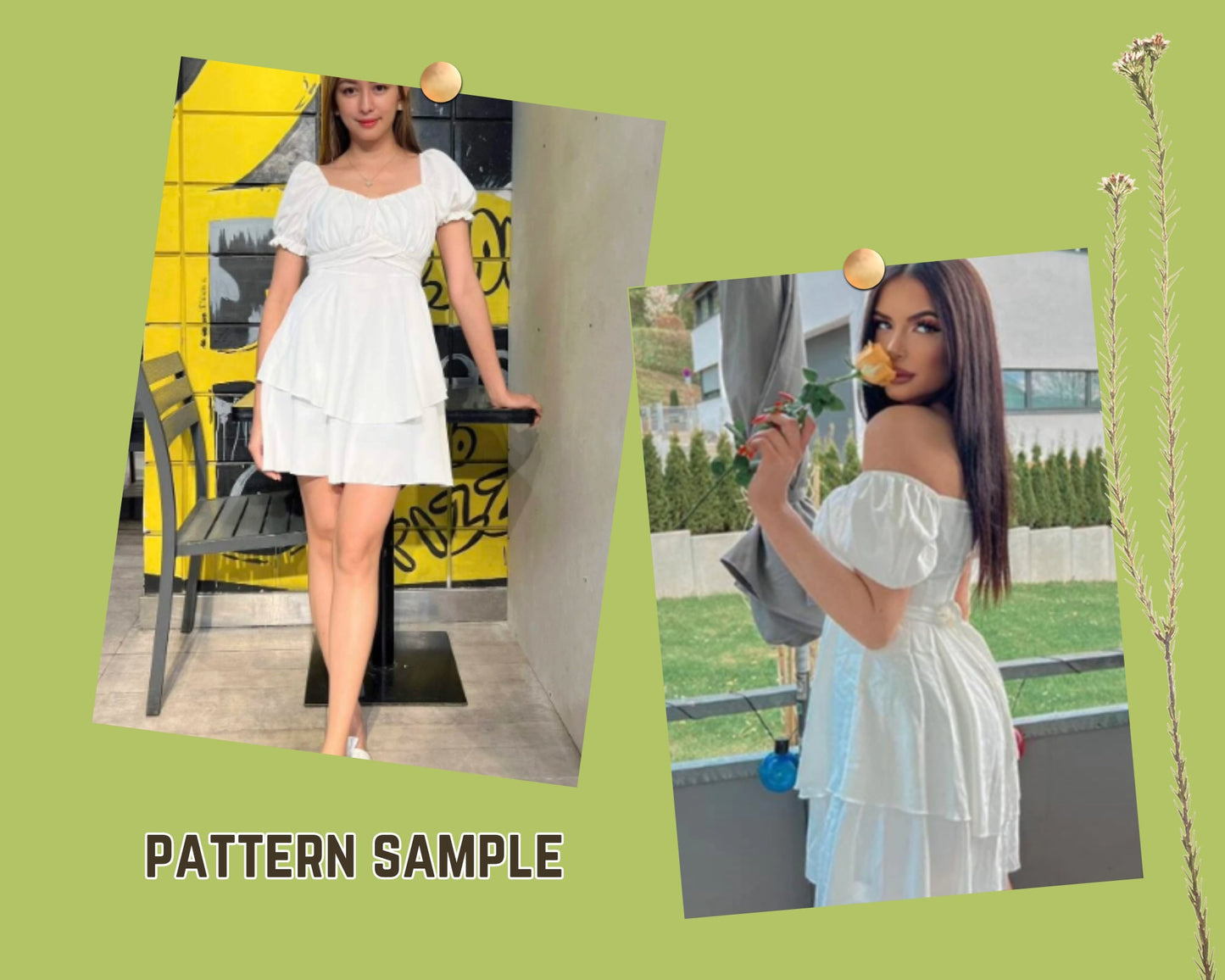 Patrón de costura de vestido, falda de doble capa, PDF, espalda abullonada con lazo, mangas XS-4XL, vestido de fiesta fácil de coser, vestido de escote corazón, plantilla de vestido