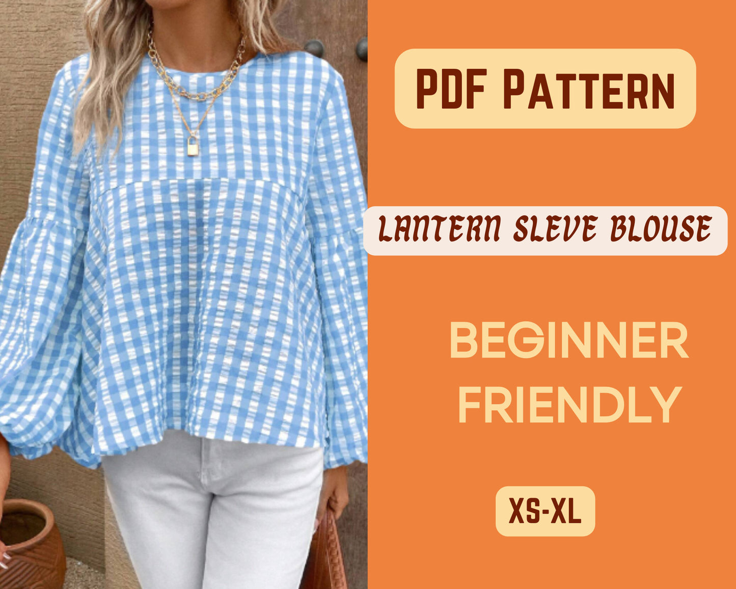 Patrón de costura para blusa holgada con mangas farol peplum, blusa DIY de talla grande XS-XL, blusas para mujer, top casual