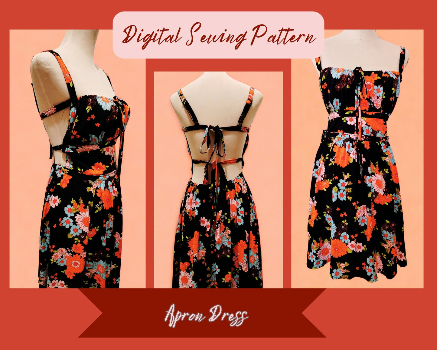 Dress Backless Sewing Pattern, Pdf XXS-4XL size, Easy to Sew, DIY Sundress, Open back, above the knee , Midi length , Trendy Dress
