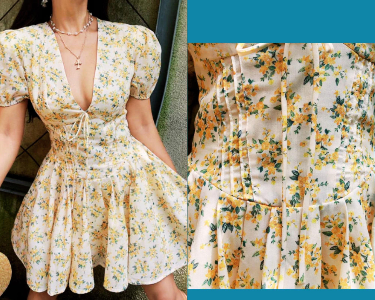 Kleidmuster mit niedriger Taille, Puffärmel mit tiefem Ausschnitt, kurzes Kleid, digitale Datei, Sommerkleid, Größe XS-3XL, Diy-Mode, tiefe Taille