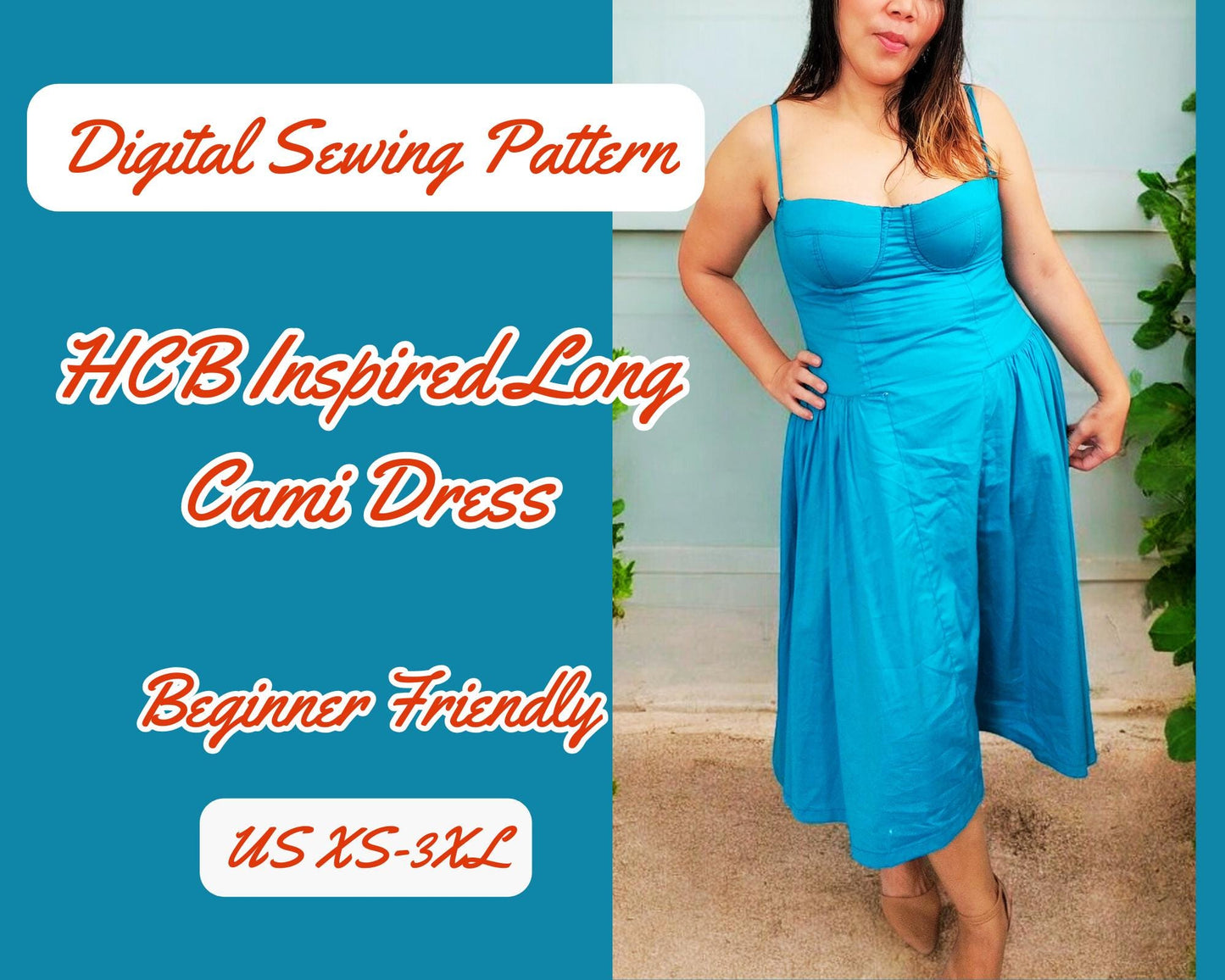 Patrón de vestido de mujer, vestido camisola escotado, PDF digital XS-4XL, patrón de costura, vestido de fiesta