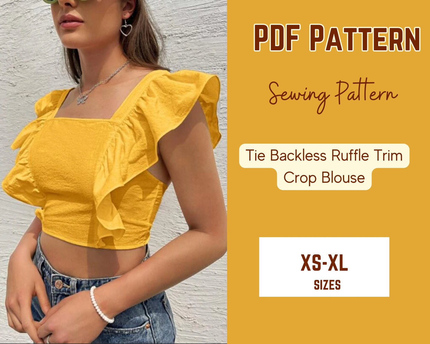 Rückenfreies Top Schnittmuster Rüschenträger Bluse Mädchen Teen Frau PDF Muster XS-4XL, Sofort Download Top, Sommer, Leinen Top