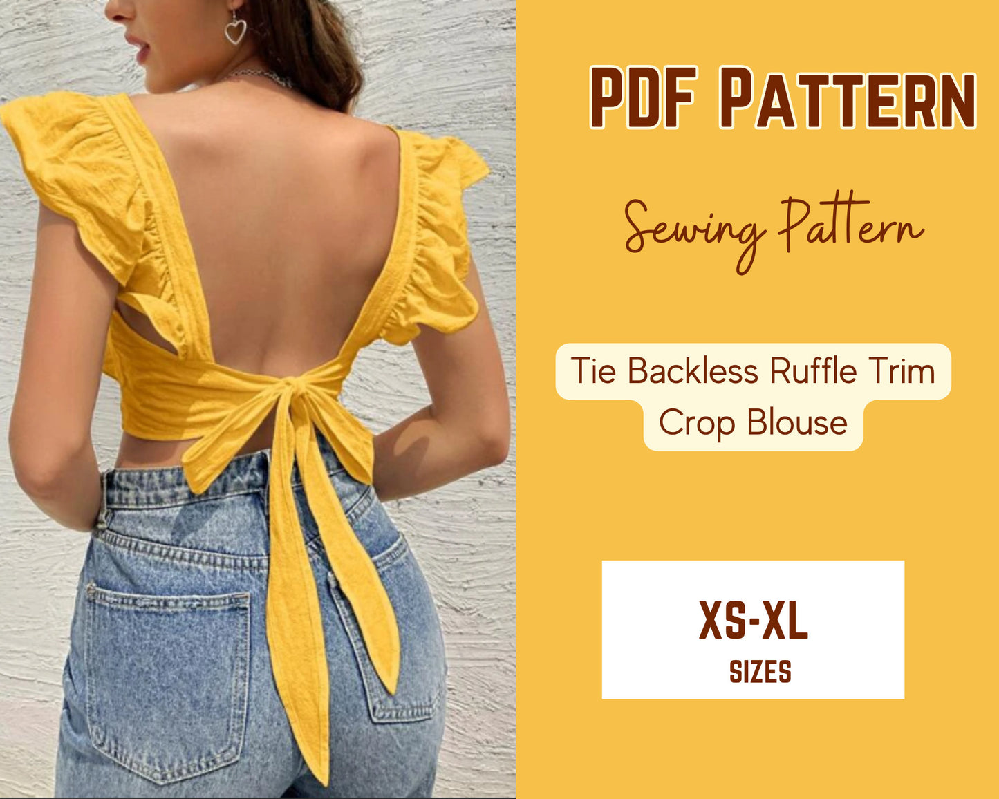 Rückenfreies Top Schnittmuster Rüschenträger Bluse Mädchen Teen Frau PDF Muster XS-4XL, Sofort Download Top, Sommer, Leinen Top