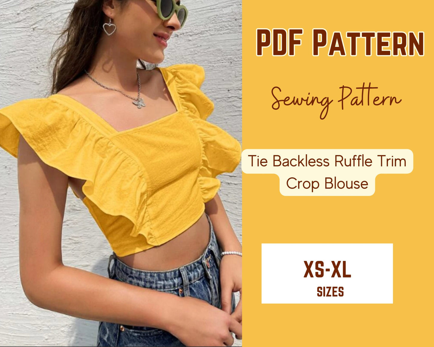 Rückenfreies Top Schnittmuster Rüschenträger Bluse Mädchen Teen Frau PDF Muster XS-4XL, Sofort Download Top, Sommer, Leinen Top
