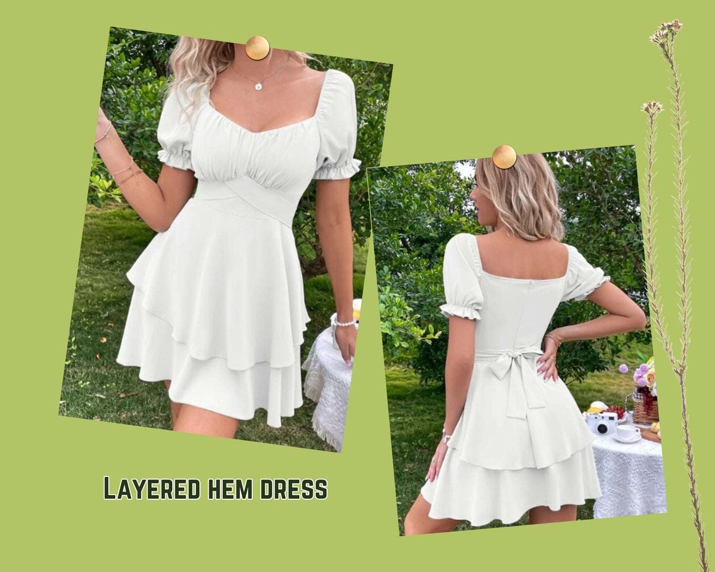 Patrón de costura de vestido, falda de doble capa, PDF, espalda abullonada con lazo, mangas XS-4XL, vestido de fiesta fácil de coser, vestido de escote corazón, plantilla de vestido