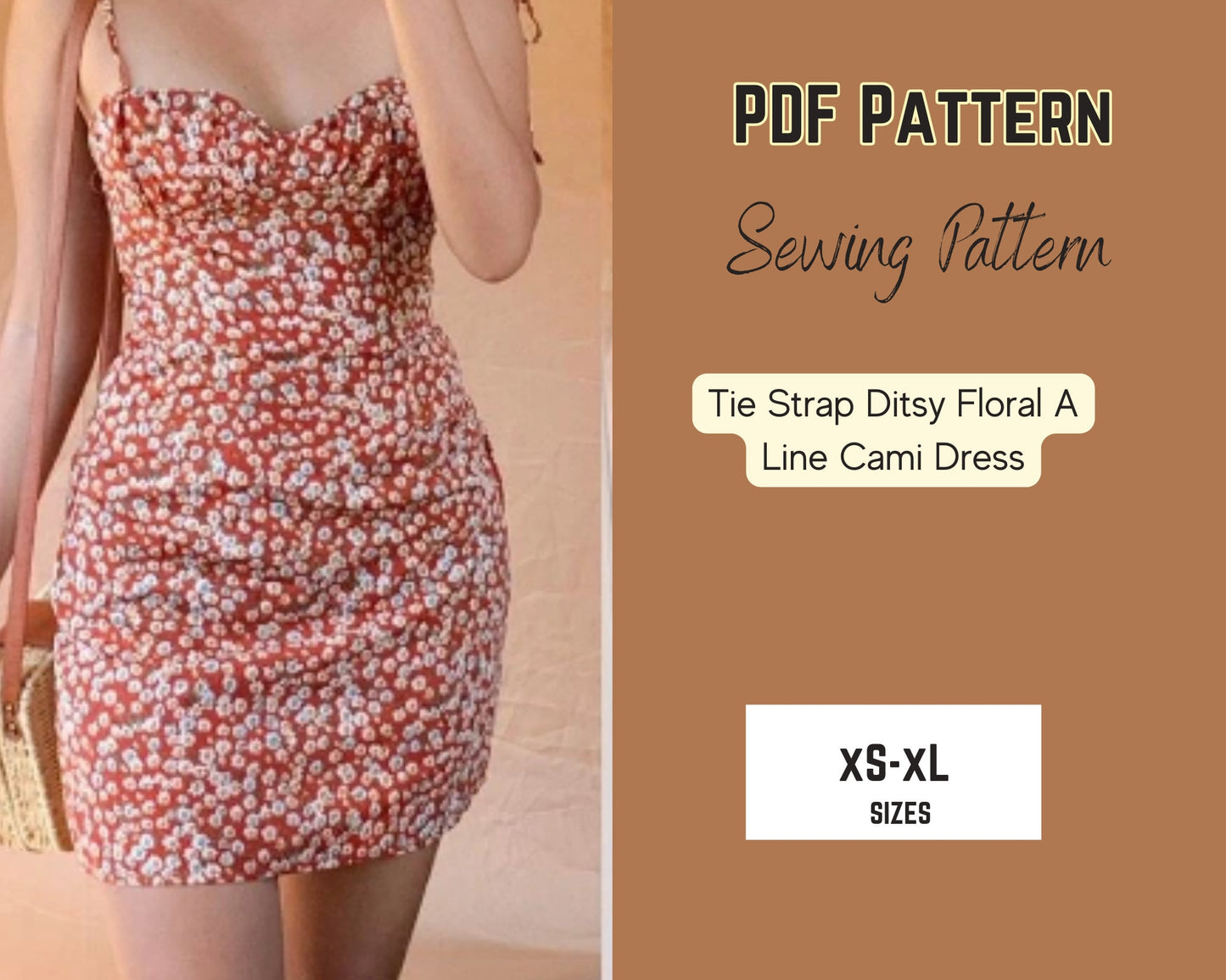 Patrón de vestido de mujer, vestido sin mangas, tirante de lazo, bustier digital, descarga PDF XS-XL, minivestido, atuendo de verano,