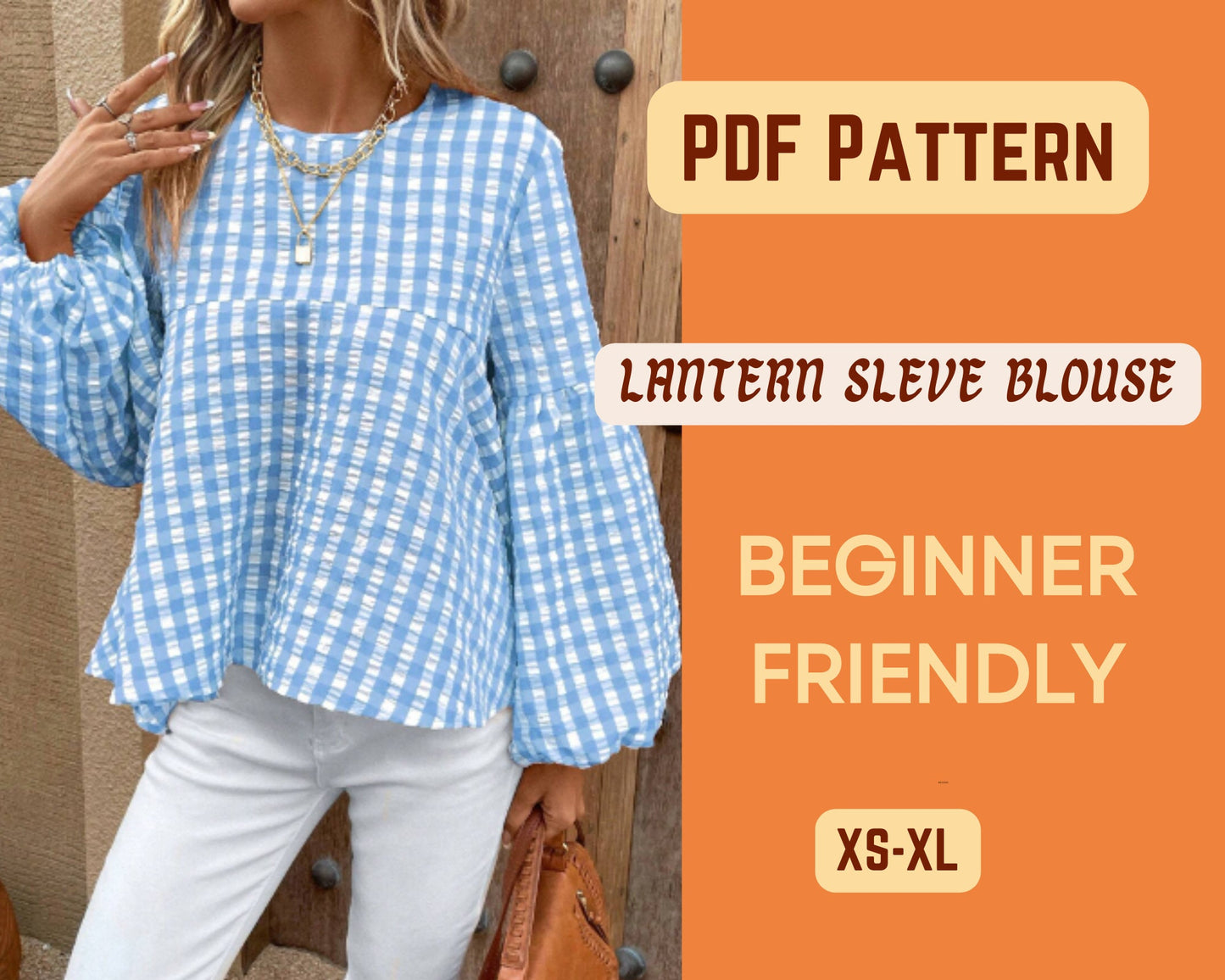 Patrón de costura para blusa holgada con mangas farol peplum, blusa DIY de talla grande XS-XL, blusas para mujer, top casual