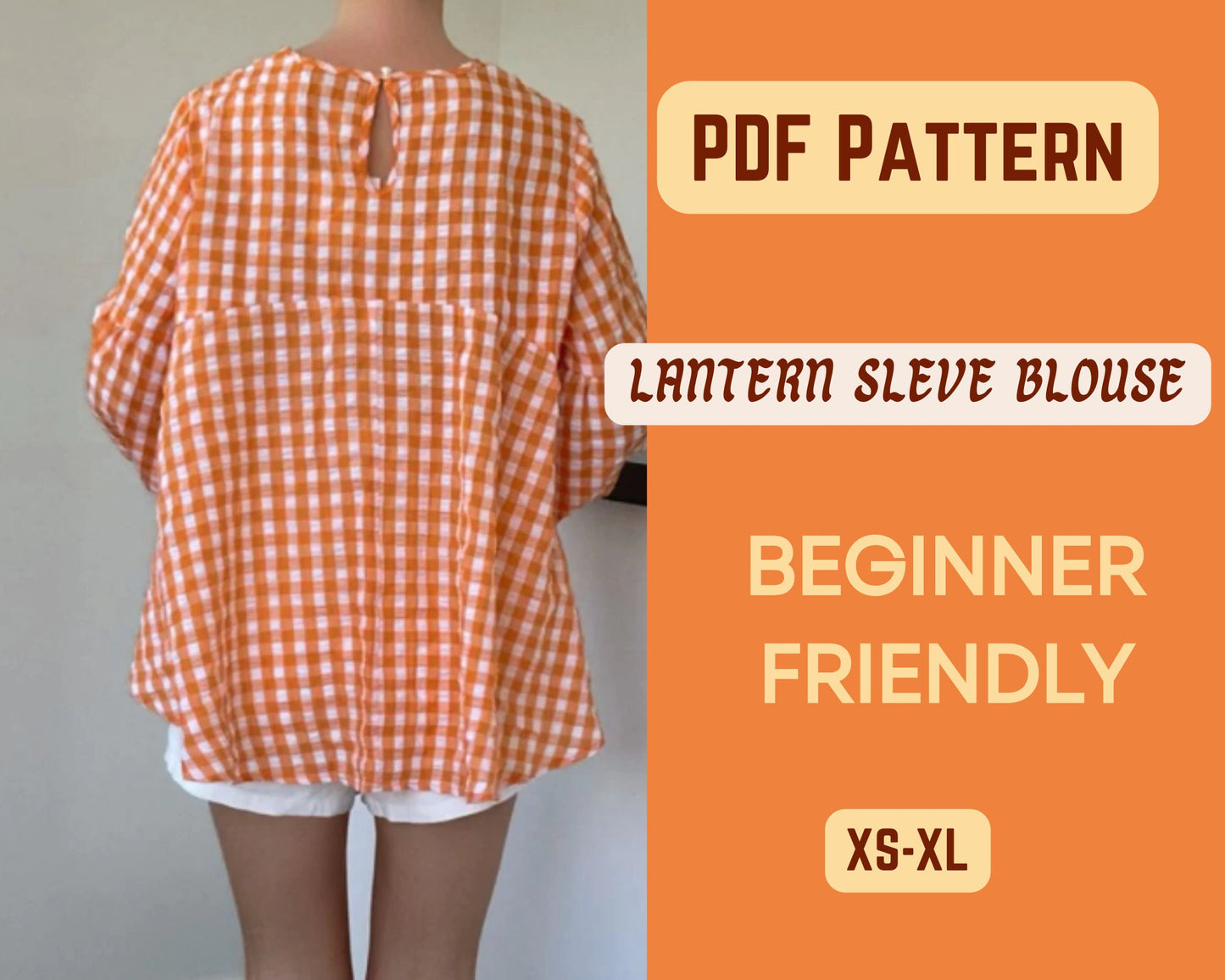 Patrón de costura para blusa holgada con mangas farol peplum, blusa DIY de talla grande XS-XL, blusas para mujer, top casual