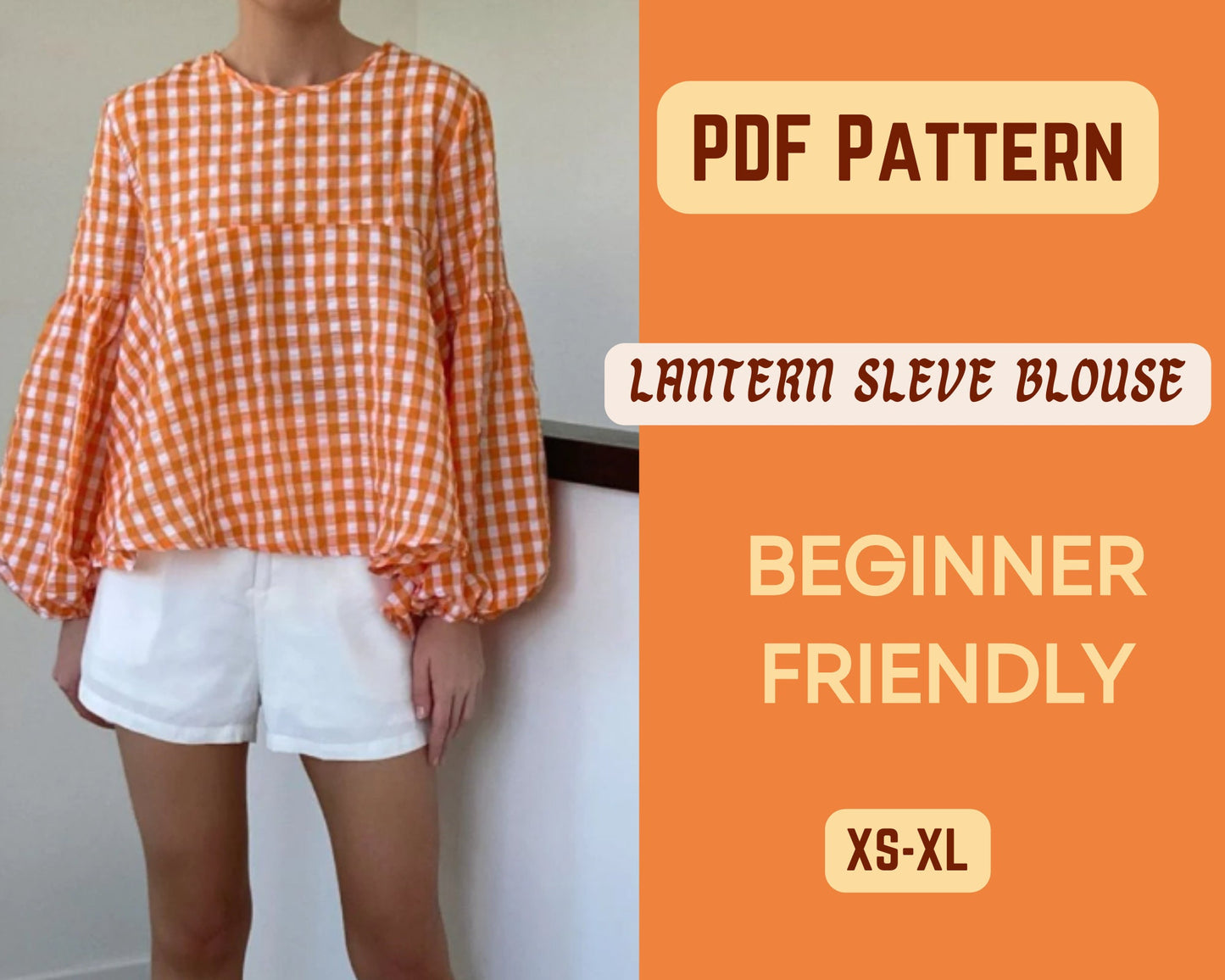 Patrón de costura para blusa holgada con mangas farol peplum, blusa DIY de talla grande XS-XL, blusas para mujer, top casual