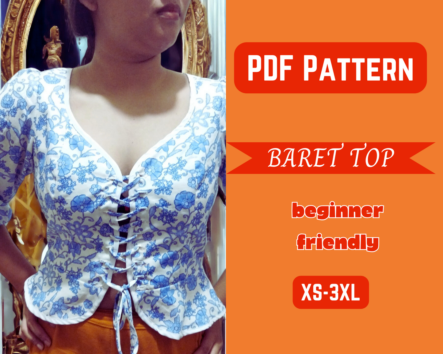 Patrón de costura para blusa con lazo delantero, blusa informal para mujer, moda DIY, patrón PDF, fácil de coser, manga corta