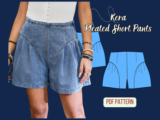 Short Pants Sewing Pattern, Pleated Ruffled High Waist Women, Denim Shorts Pattern, XS-3XL, Instant Download PDF Template