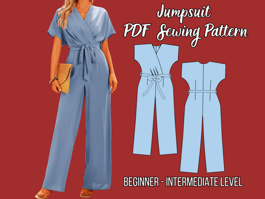 Damen Jumpsuit Muster, Gürtel, Weite Hose, Wickelfront, Schnittmuster, XS-4XL, Sofortiger Download, Lässige Kleidung