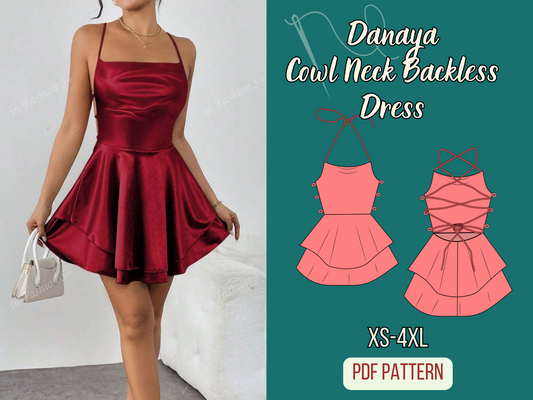 Backless Dress Pattern PDF , Party, Birthday Dress, Sewing Pattern, XS-4XL, Layered Mini Dress