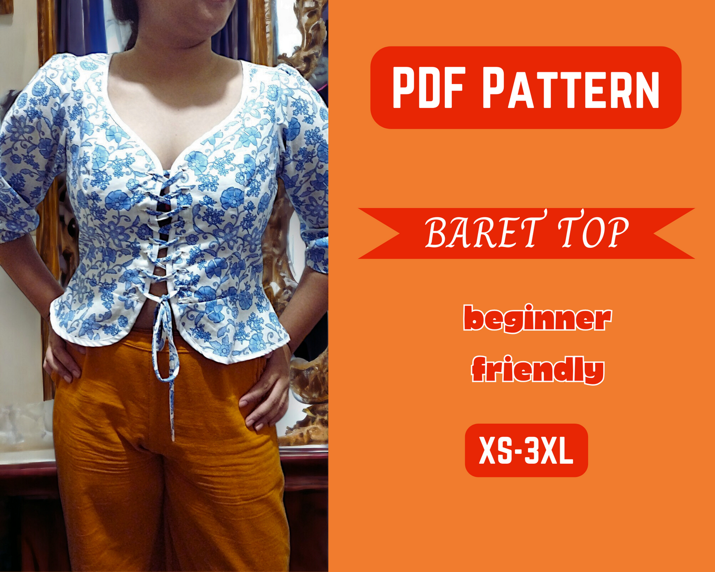 Patrón de costura para blusa con lazo delantero, blusa informal para mujer, moda DIY, patrón PDF, fácil de coser, manga corta