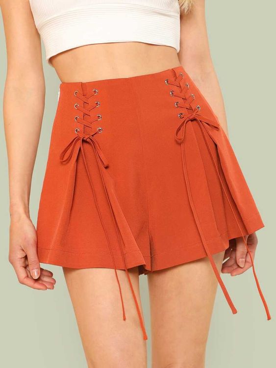 Wide Leg Shorts Sewing pattern, Lace Up Detail, Grommet Pleated Short pants Digital Pattern, XS-3XL, High Waist, Women Bottom
