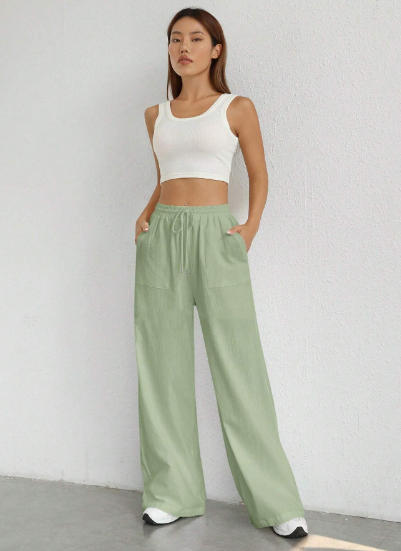 Patrón de costura para pantalones de pierna ancha, cintura elástica, ajustable