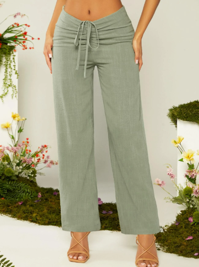 Patrón de pantalón de mujer con fruncido delantero, holgado, PDF digital, tallas XS-XXL, pierna recta, pantalones cómodos, moda de tendencia.