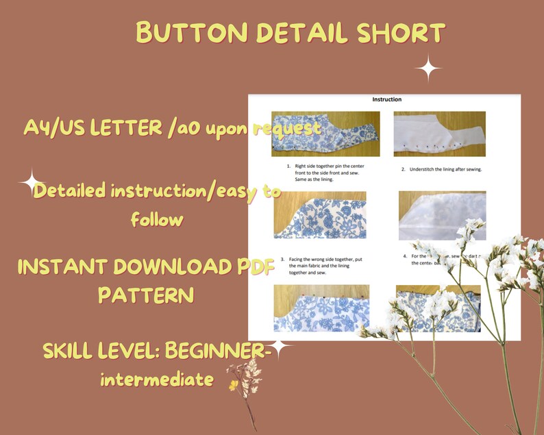 High Waist Shorts, button front, PDF Pattern, Summer Streetwear, Young Girls bottom, DIY Short, Overlap front