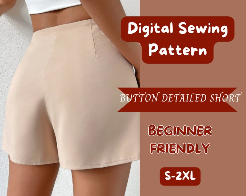 High Waist Shorts, button front, PDF Pattern, Summer Streetwear, Young Girls bottom, DIY Short, Overlap front