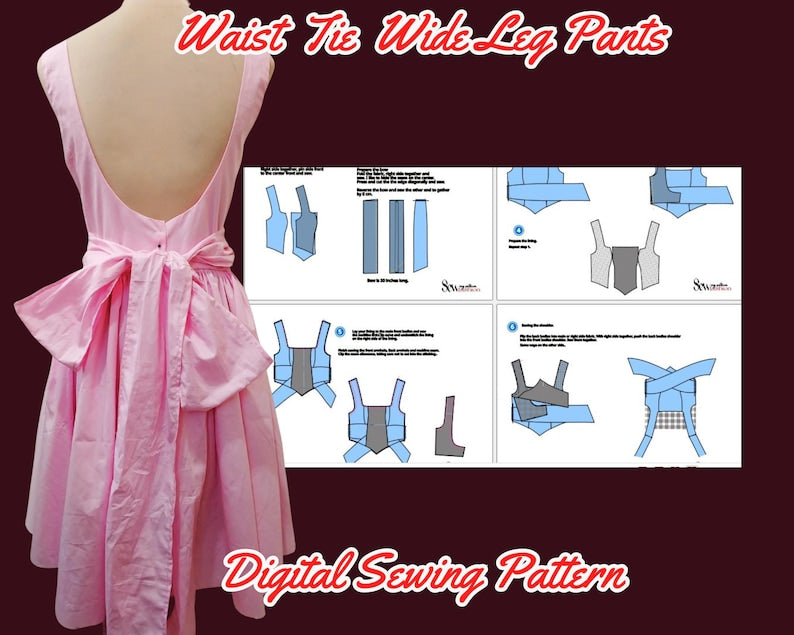 Dress backless Pattern, Bow back High Waist Party Pdf Pattern Women Holiday Dress V shape Corset Dress 2 design, XS-4XL, Prom Birthday Dress