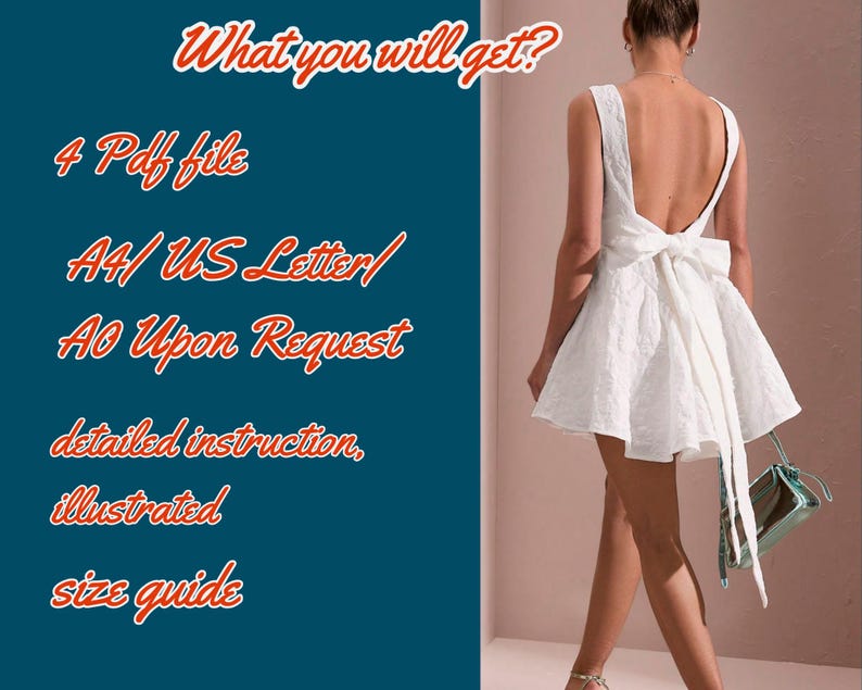 Dress backless Pattern, Bow back High Waist Party Pdf Pattern Women Holiday Dress V shape Corset Dress 2 design, XS-4XL, Prom Birthday Dress