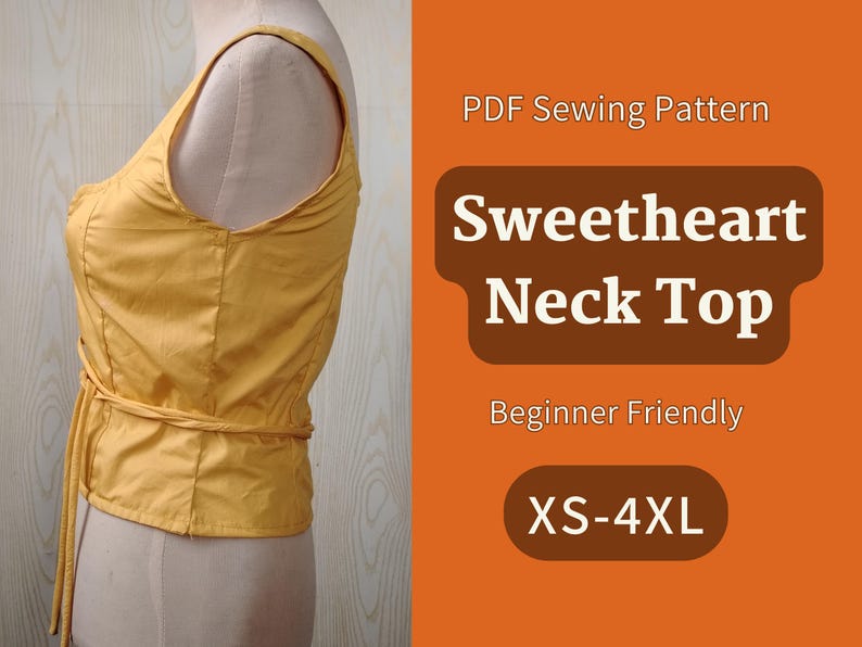 Patrón de blusa con lazo delantero, camiseta sin mangas, con cordones, fácil de coser para mujer, descarga digital XS-4XL, atuendo de verano, patrón de costura para mujer