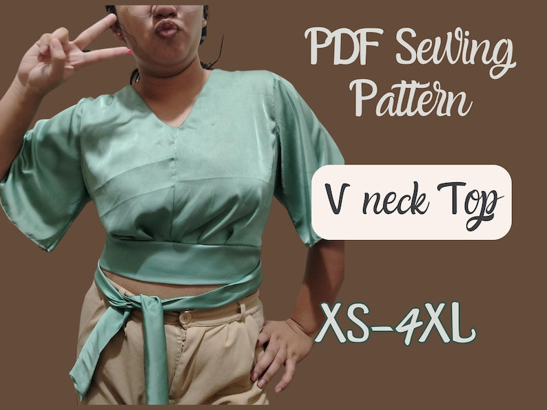 Patrón de top corto, top con mangas de mariposa, patrón en PDF, tallas Xs-4XL, blusa sin cremallera, fácil de coser